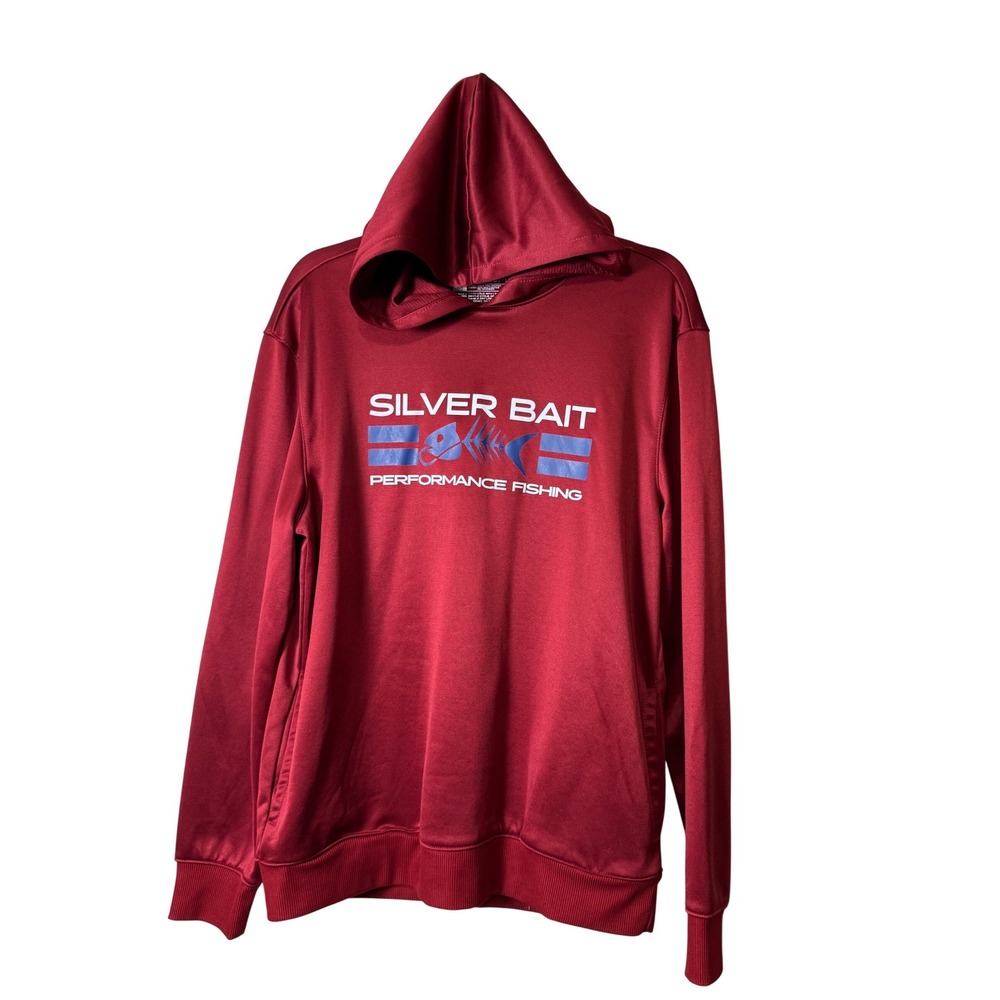 Silver Bait Performance Fishing Hoodie Mens Medium‎ Red Maroon Sweatshirt